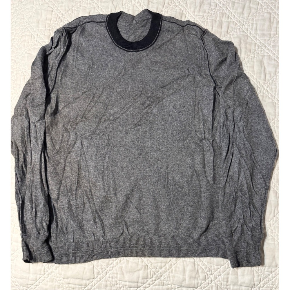 Hugo Boss Cashmere Sweater Mens XL Gray Crew Neck Contrast Trim Long Sleeve
